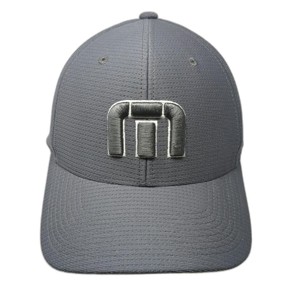 TravisMathew Baseball Cap Gray XL Fitted Mesh Texture 3D Logo Flexfit Script Hat